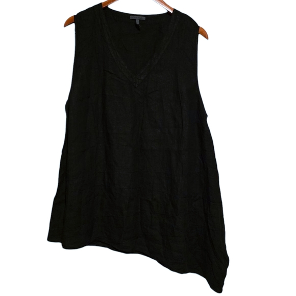 OSKA Sleeveless Asymmetrical Linen V-Neck Shirt in Black Size 14 - Picture 1 of 3